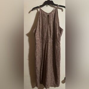 R & M Richards Sequin Midi Dress in Taupe